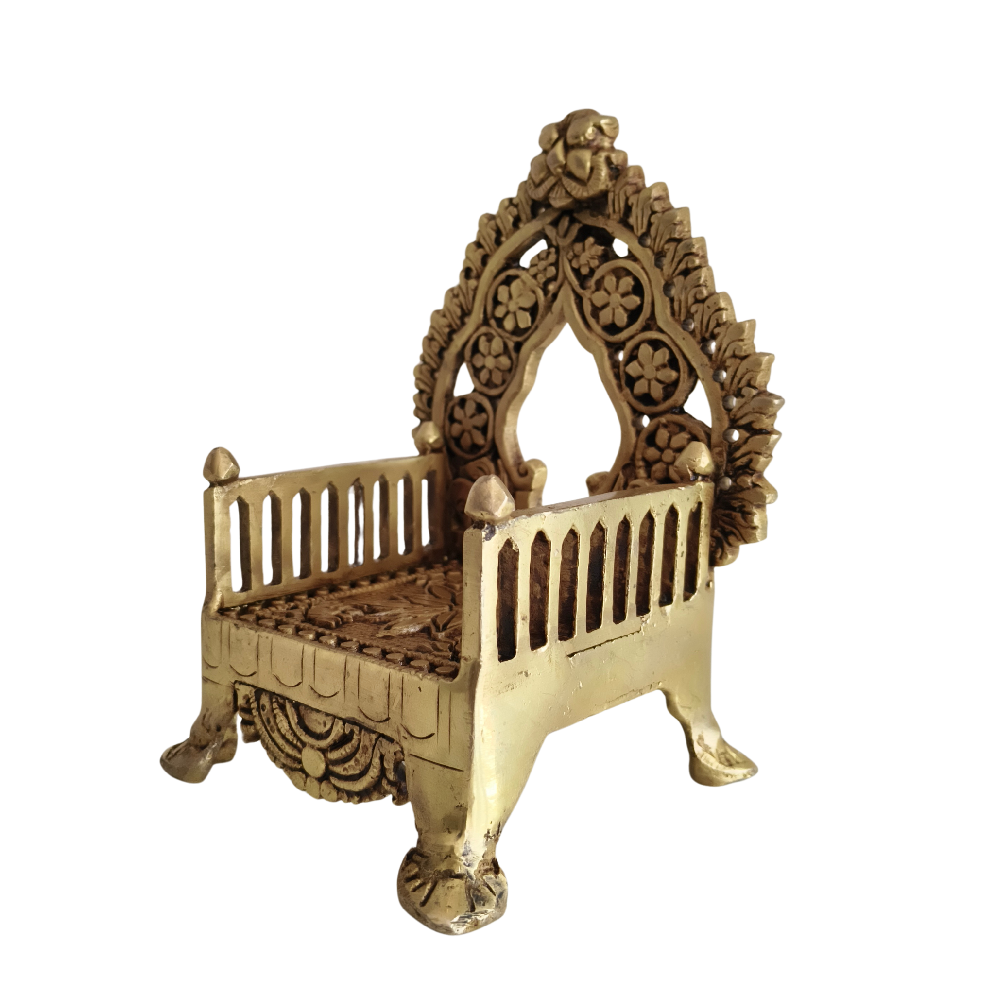 Brass Miniature Throne – Handcrafted Traditional Indian Simhasana for Idols