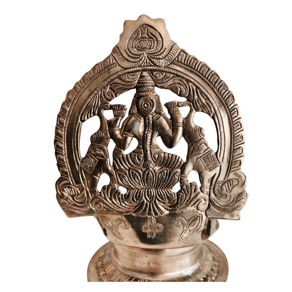 Handcrafted Gajalakshmi Brass Prabhavali Diya – Traditional Goddess Lakshmi Altar Lamp   Brass Artwork