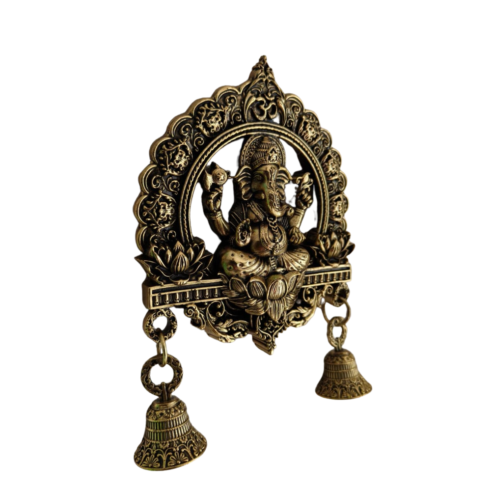 Antique Brass Finish Ganesha Wall Hanging with Bells  