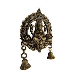 Antique Brass Finish Ganesha Wall Hanging with Bells  