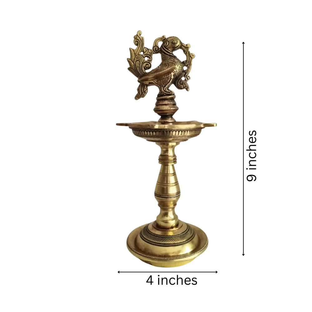 Brass Peacock Oil Lamp – Standing Pooja Deepam   Brass Ware