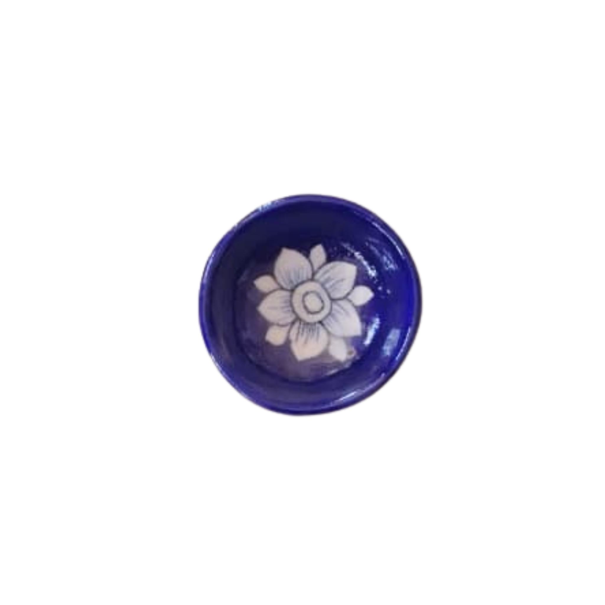 Round Blue Pottery Diya with Floral Accent | Hand-Painted Oil Lamp