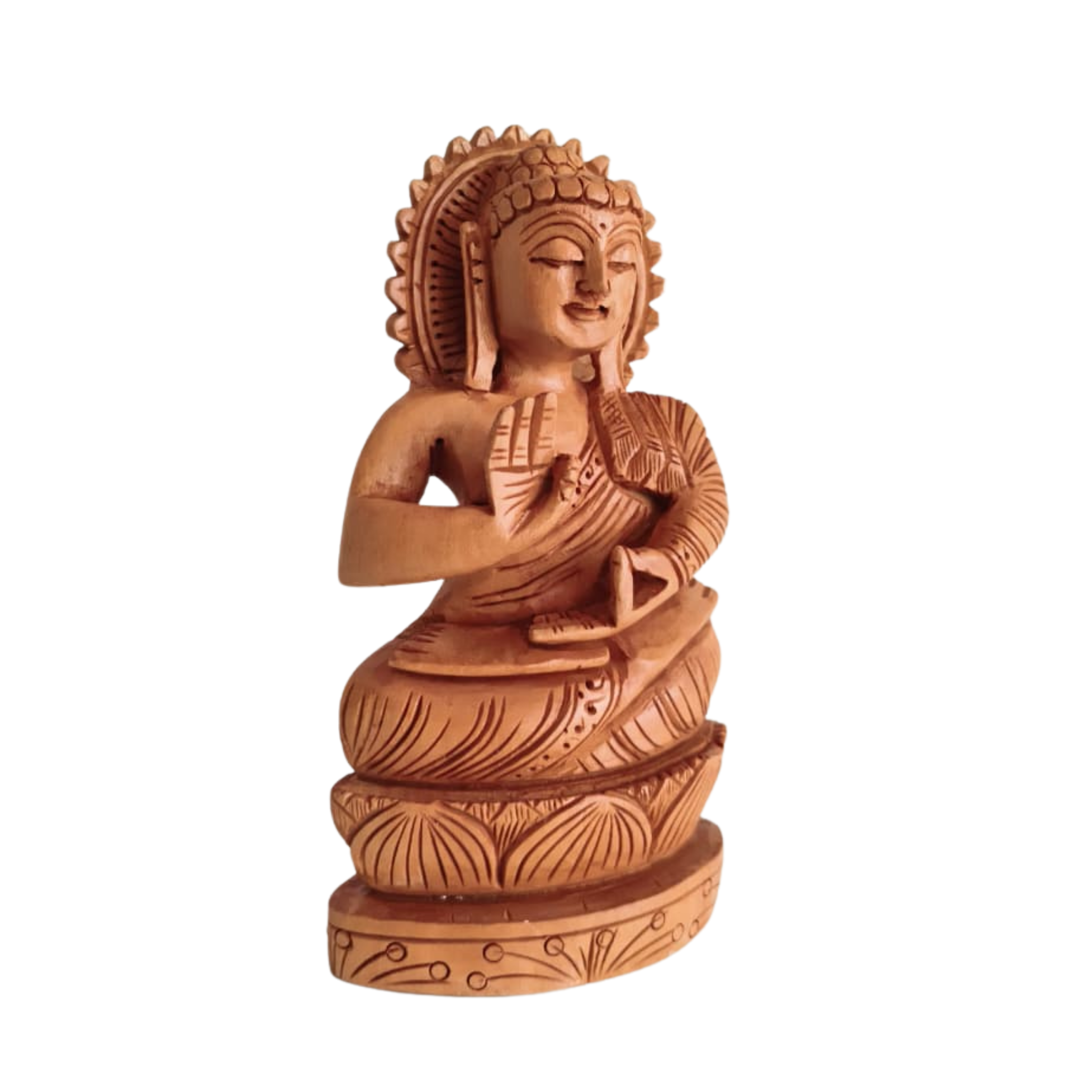 Hand-Carved Wooden Buddha Statue in Vitarka Mudra on Lotus Base