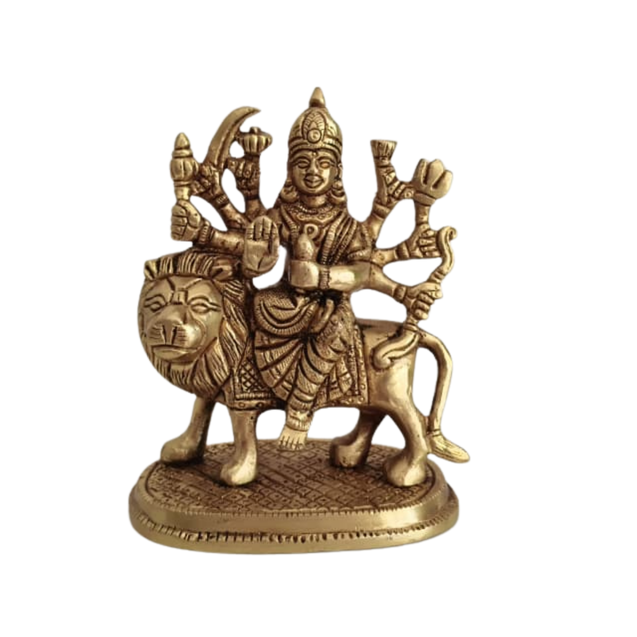 Brass Goddess Durga Riding Lion: The Divine Protector and Destroyer of Evil