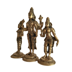 Brass Trimurti Idol of Lord Vishnu, Lakshmi, and Saraswati
