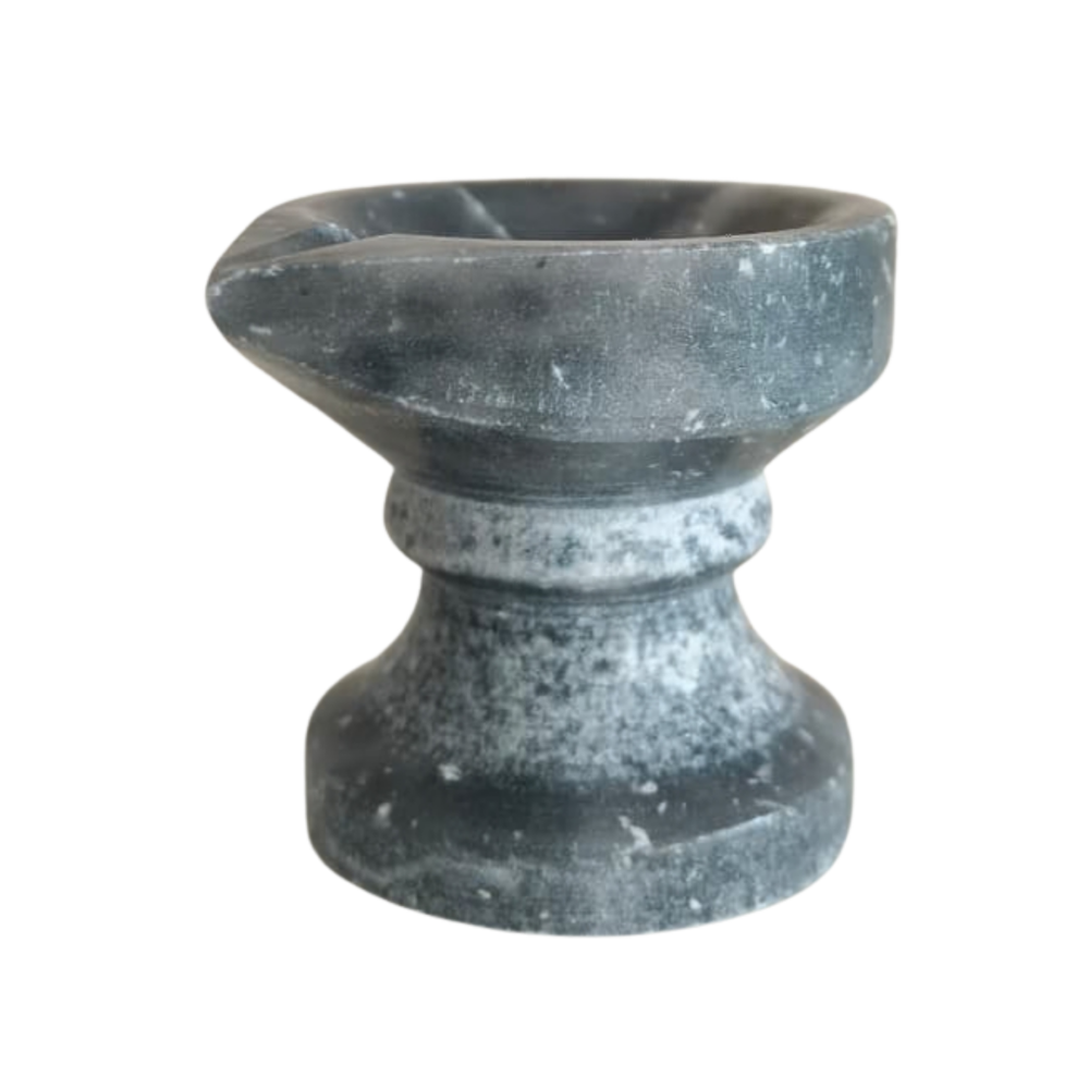 Black Marble Diya with Stand – Oil Lamp for Pooja & Home Décor   Marble Soft Stone