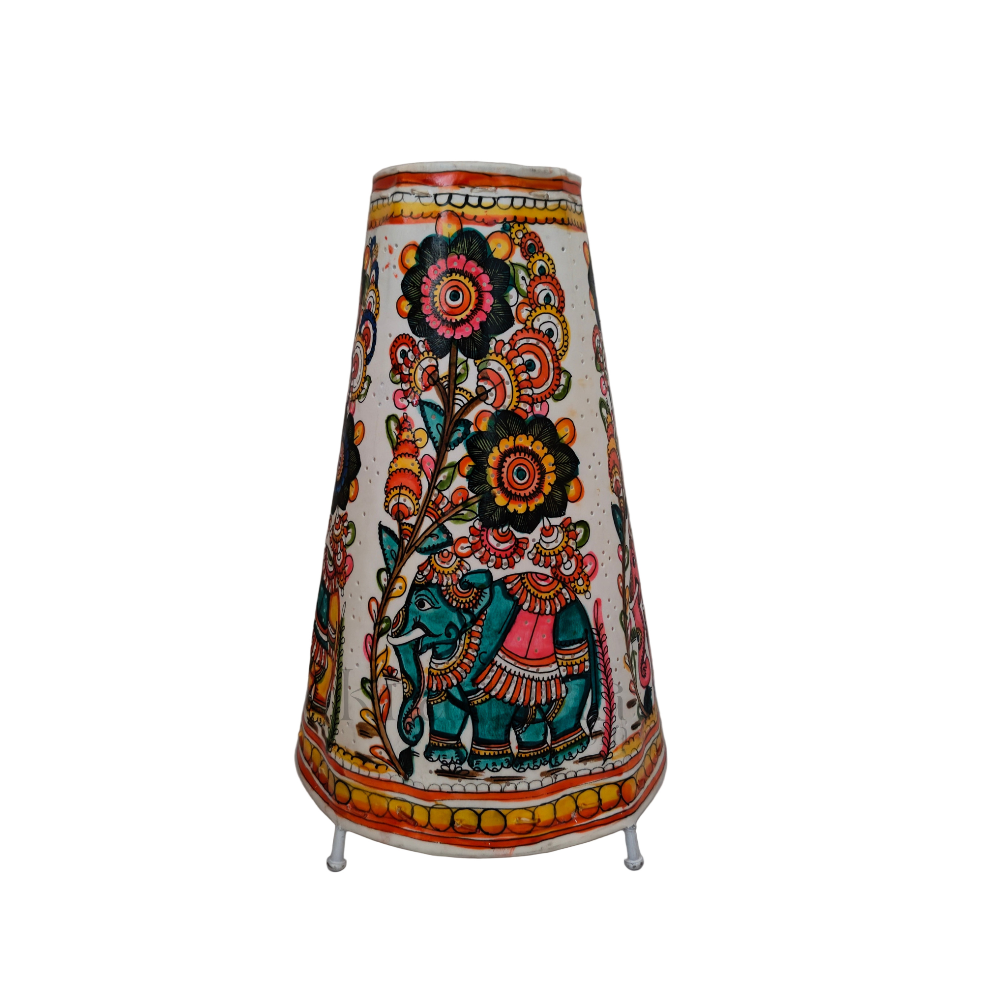 Traditional Indian Leather Puppetry Lamp - Floral Elephant | Bed Lamp