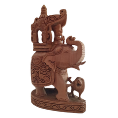 Hand-Carved Wooden Elephant with Ambari | Traditional Indian Decor