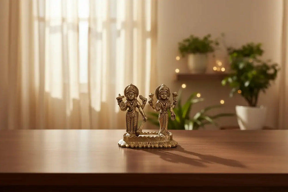 Sacred Brass Vishnu Lakshmi on Lotus Idol – Divine Prosperity & Protection Murti   Brass Ware