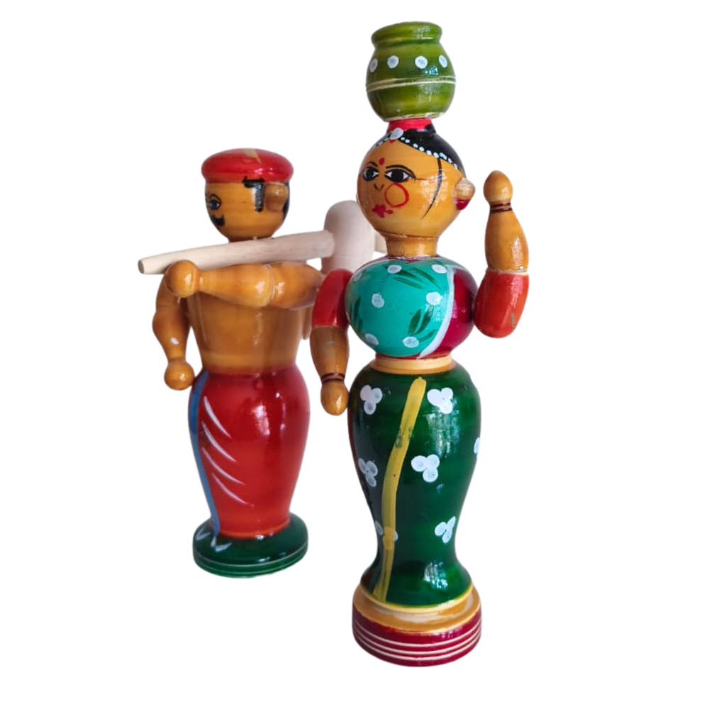 The Etikoppaka Village Couple - A Portrait of Rural Life in Lacquerware   Etikoppaka Lacquerware