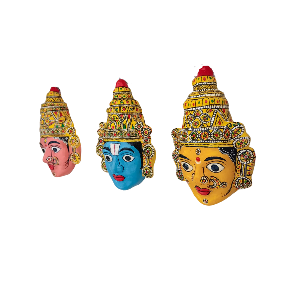 Set of 3 Cheriyal Masks – Balaji, Lakshmi Devi & Padmavathi   wall decor