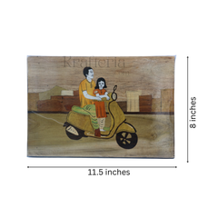 Rosewood Inlay Frame - Father and Daughter on Scooter