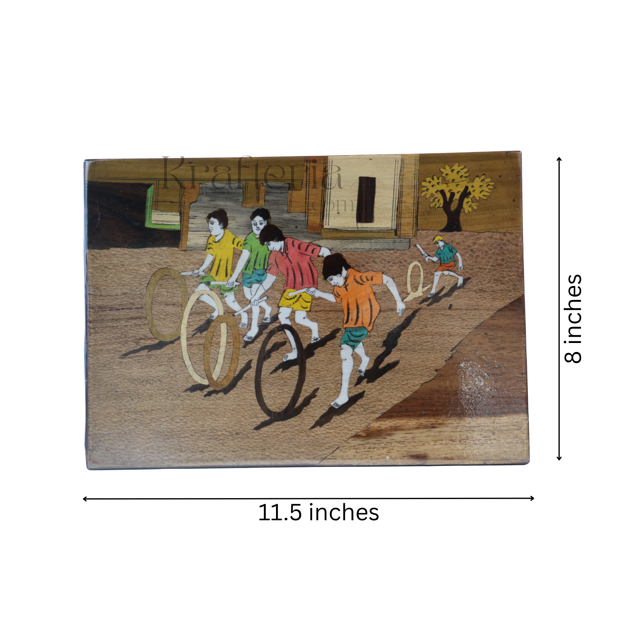 Rosewood Inlay Frame Depicting Joyful Kids at Play