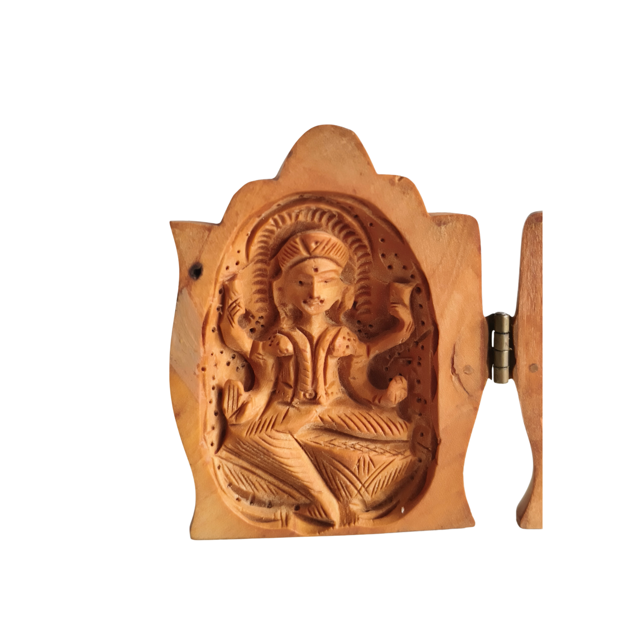 Wooden Folding Shrine with Goddess Lakshmi and Lord Ganesha
