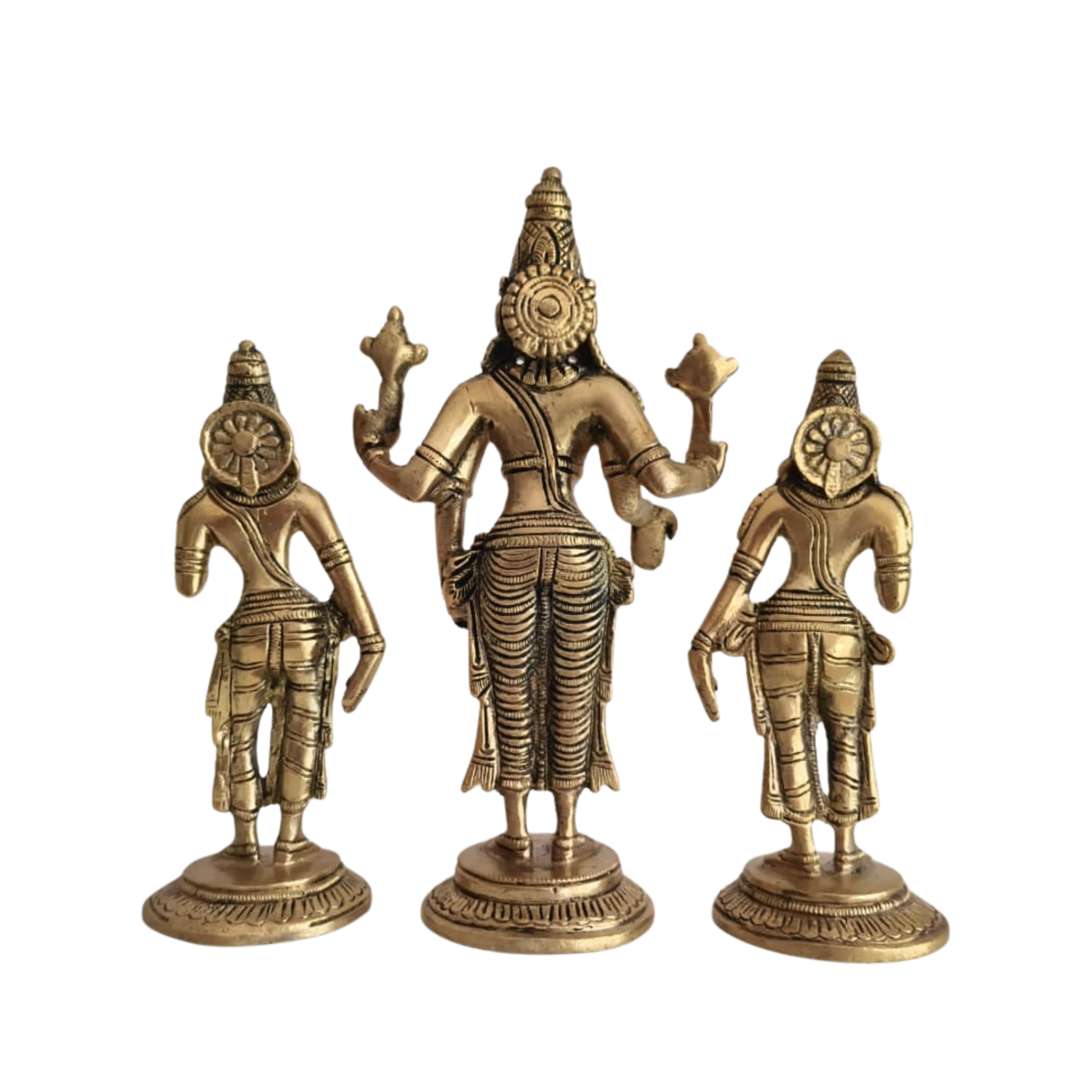 Brass Trimurti Idol of Lord Vishnu, Lakshmi, and Saraswati
