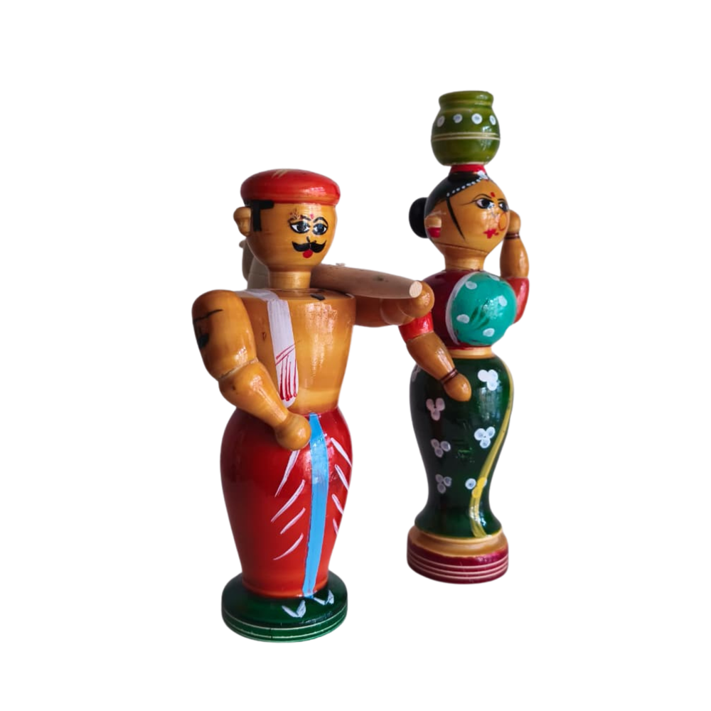 The Etikoppaka Village Couple - A Portrait of Rural Life in Lacquerware   Etikoppaka Lacquerware