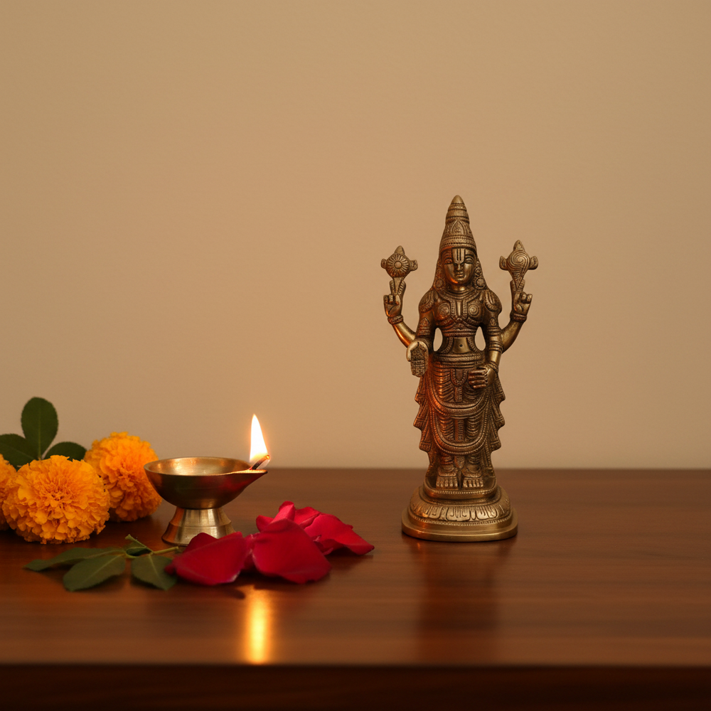 Traditional Balaji Idol for Home Temple, Pooja & Spiritual Decor   Brass Artwork