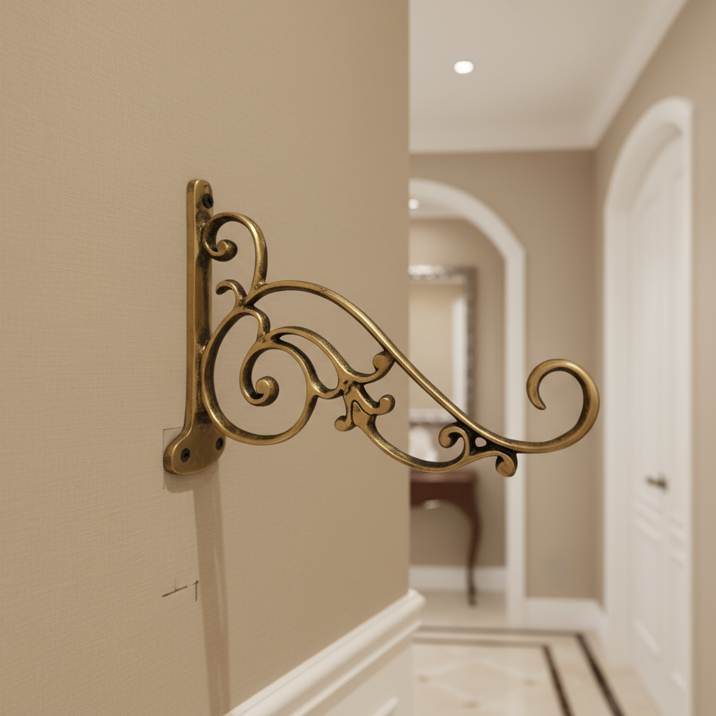 Ornate Antique Brass Wall Mounting Hanging Bracket