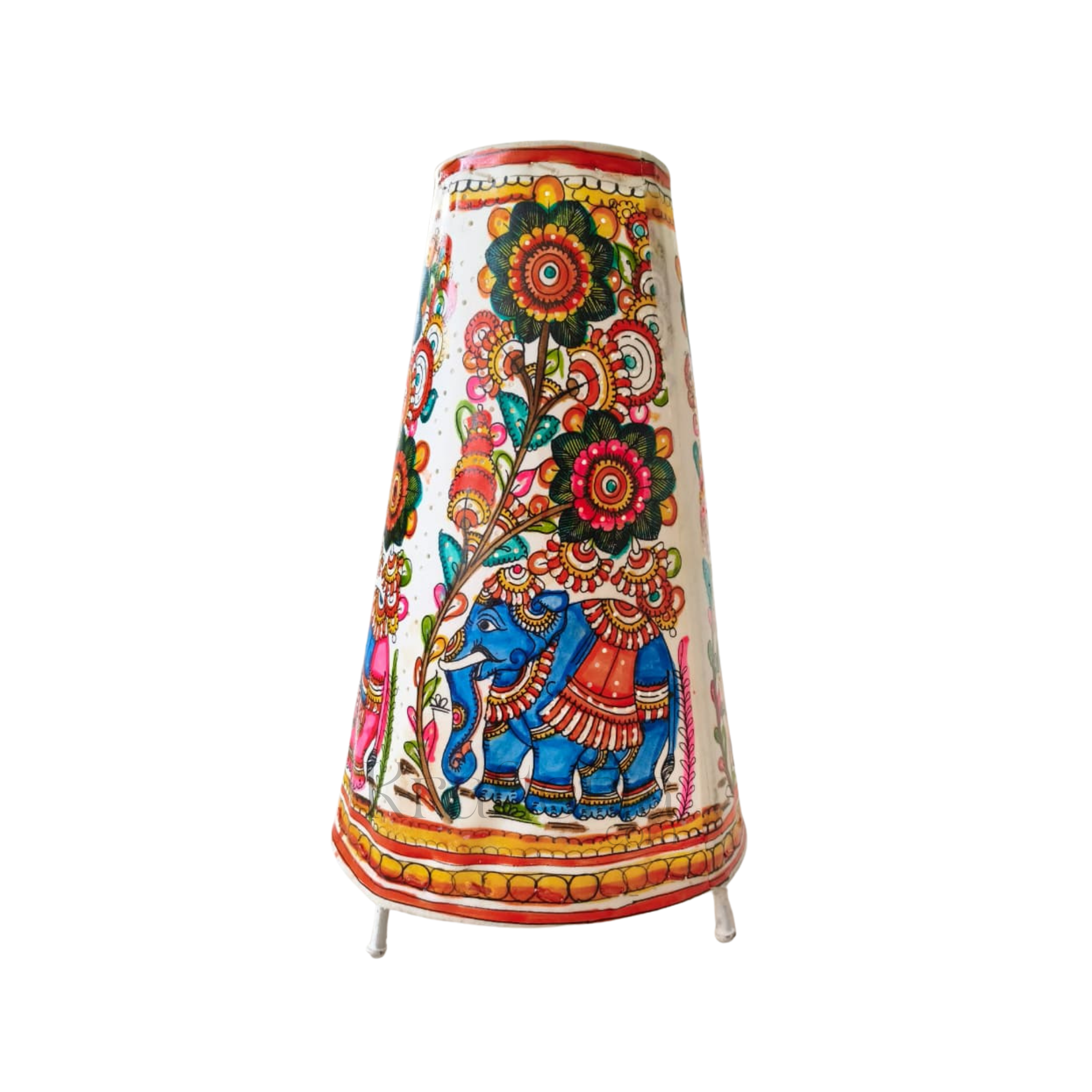 Traditional Indian Leather Puppetry Lamp - Floral Elephant | Bed Lamp