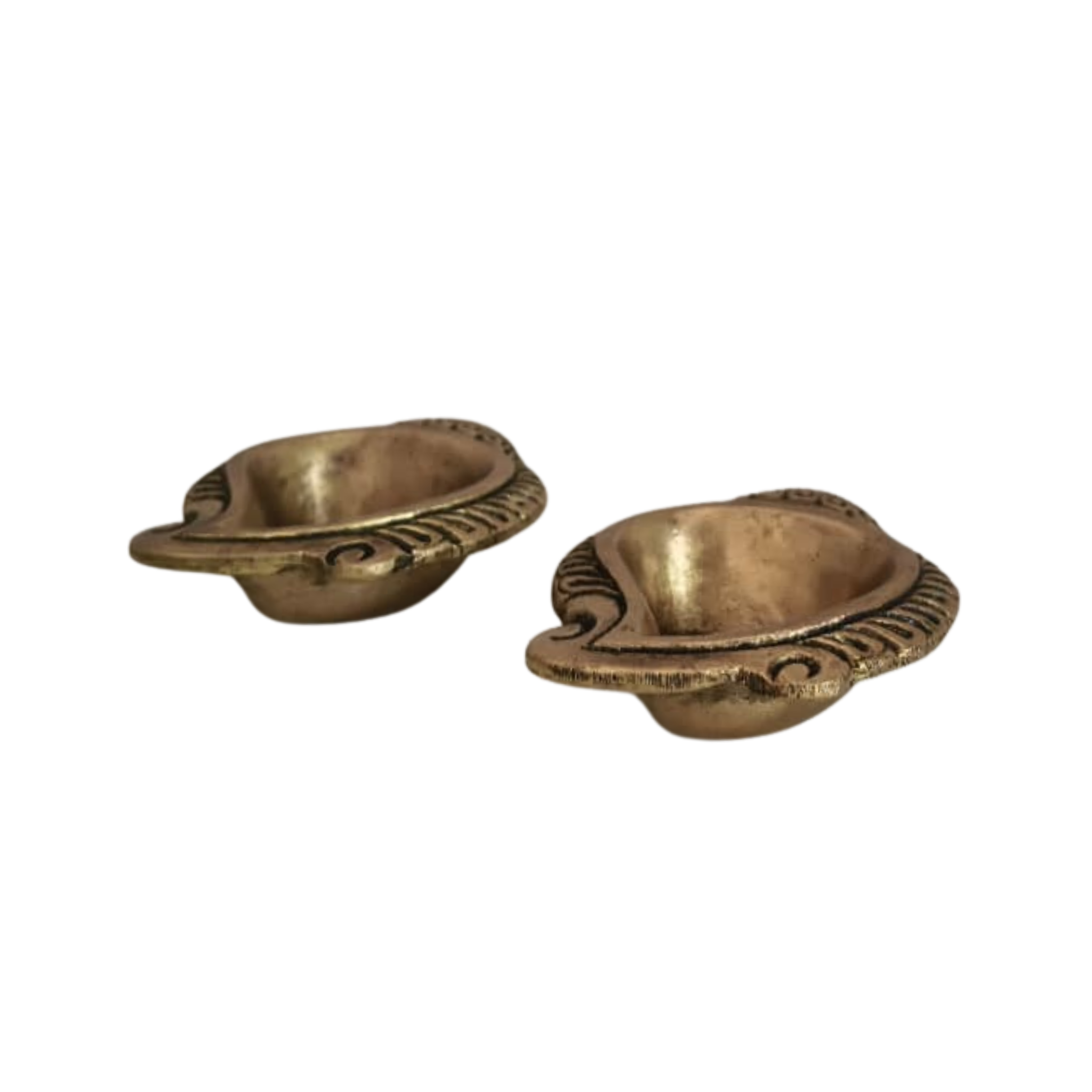 Set of Two Traditional Brass Diyas (Oil Lamps)