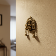 Brass Finish Gajalakshmi Wall Hanging with Bells   Brass Artwork