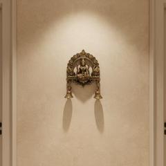 Brass Finish Gajalakshmi Wall Hanging with Bells   Brass Artwork