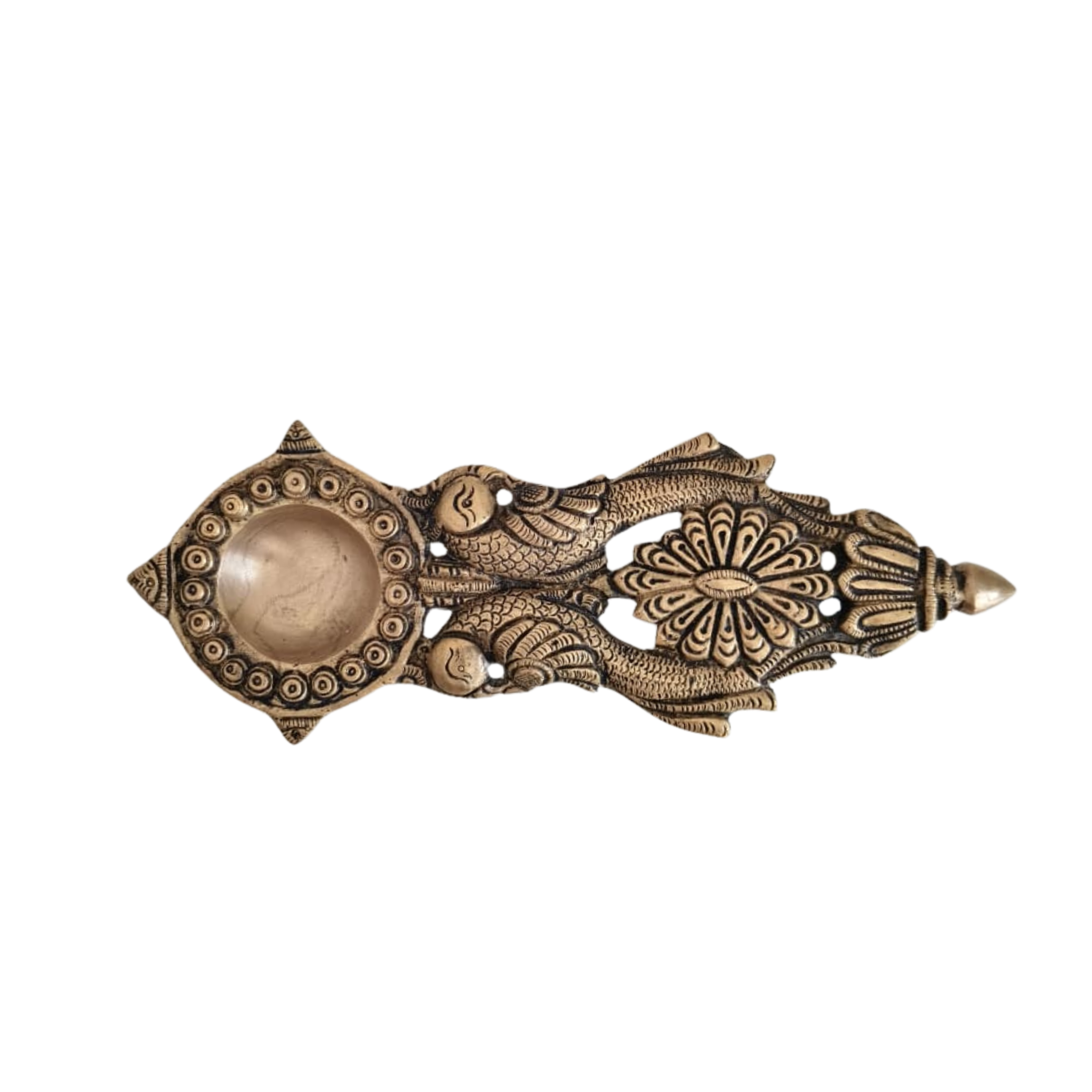 Handcrafted Brass Peacock Wall-Mounted Diya and Aarti Lamp