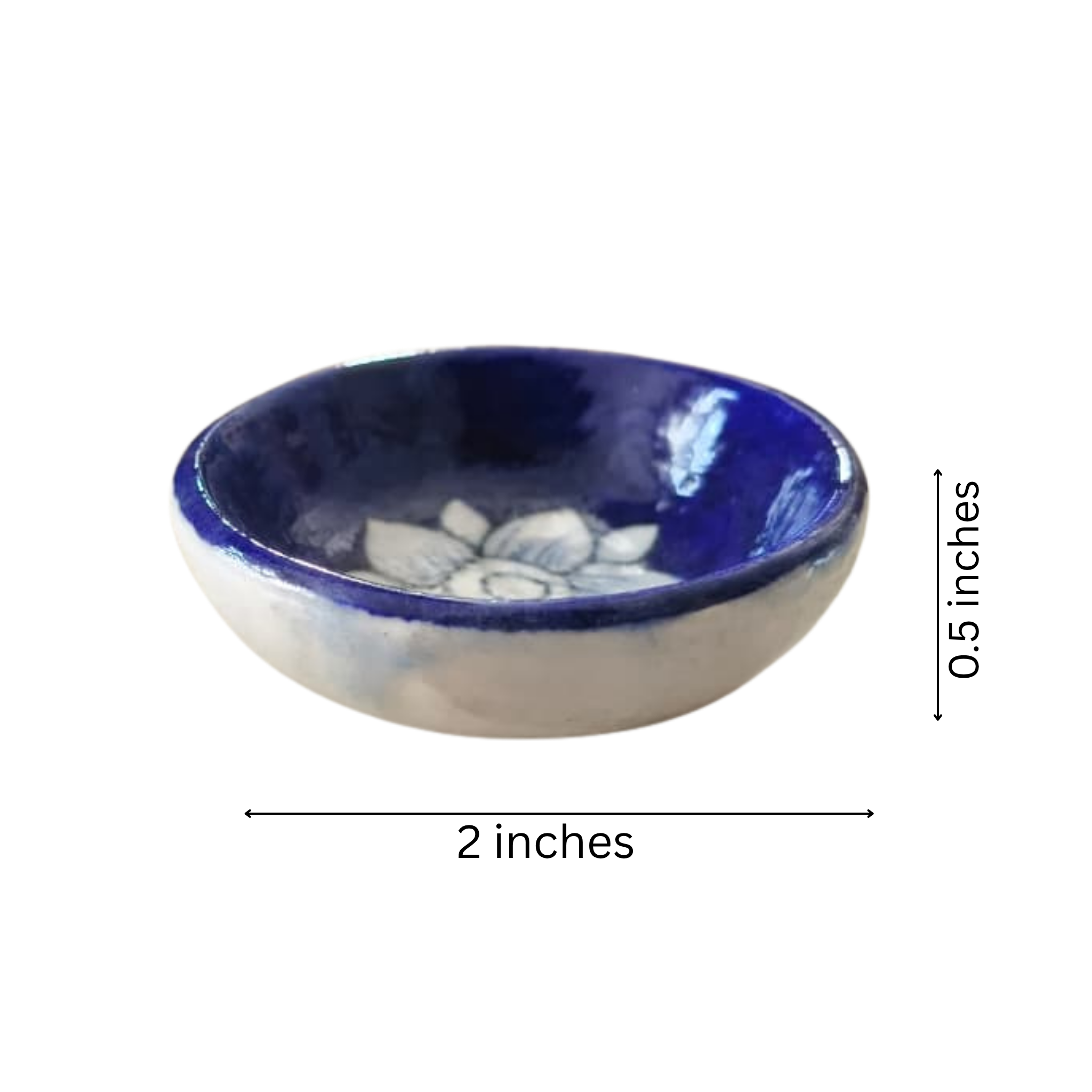 Round Blue Pottery Diya with Floral Accent | Hand-Painted Oil Lamp