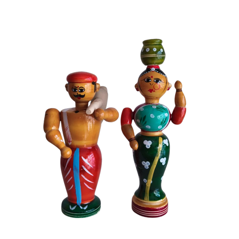 The Etikoppaka Village Couple - A Portrait of Rural Life in Lacquerware   Etikoppaka Lacquerware