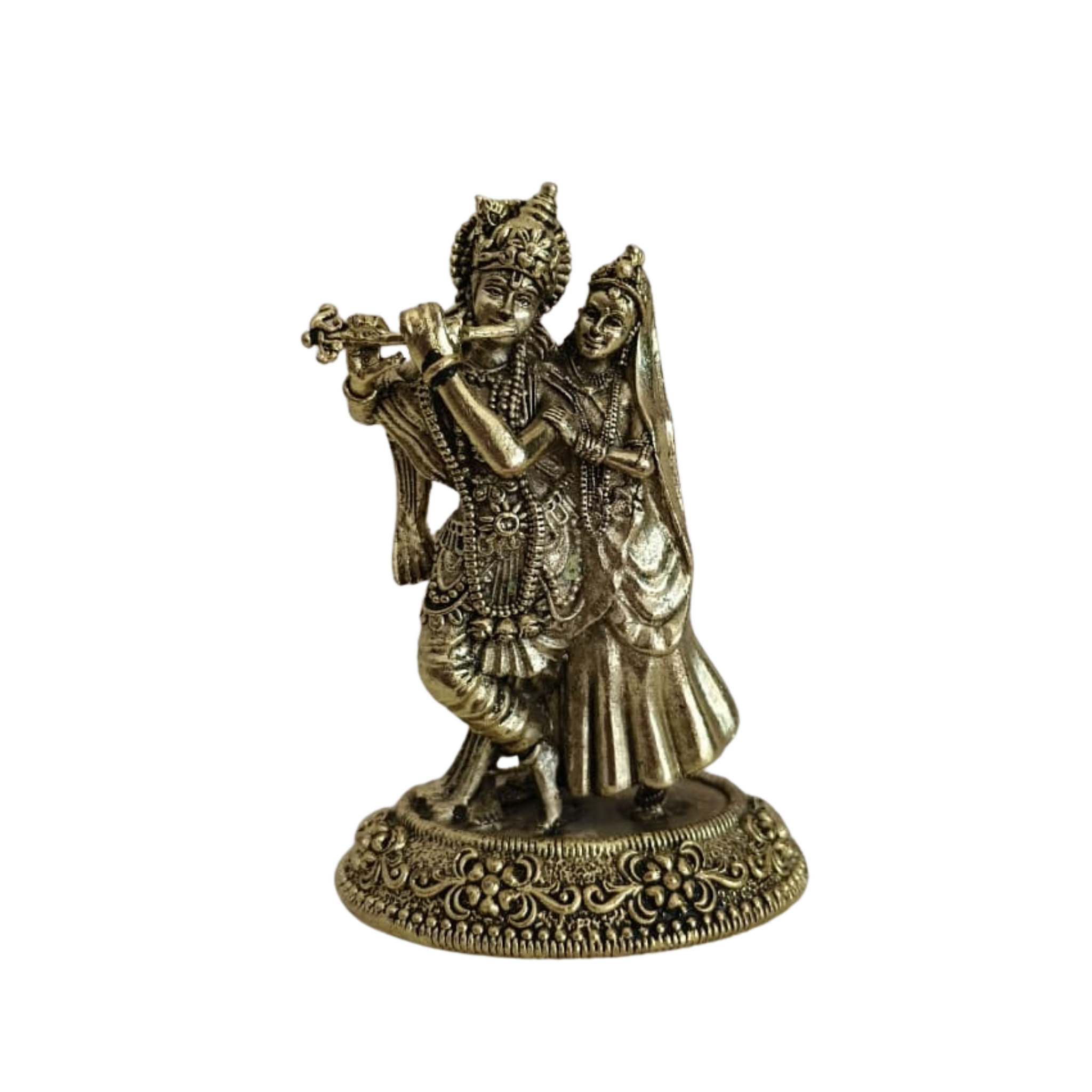 Brass Radha Krishna Idol with Flute – Embodiment of Eternal Love and Divine Bliss