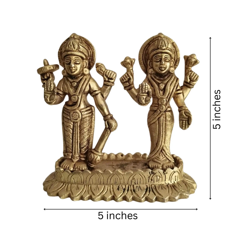 Sacred Brass Vishnu Lakshmi on Lotus Idol – Divine Prosperity & Protection Murti   Brass Ware