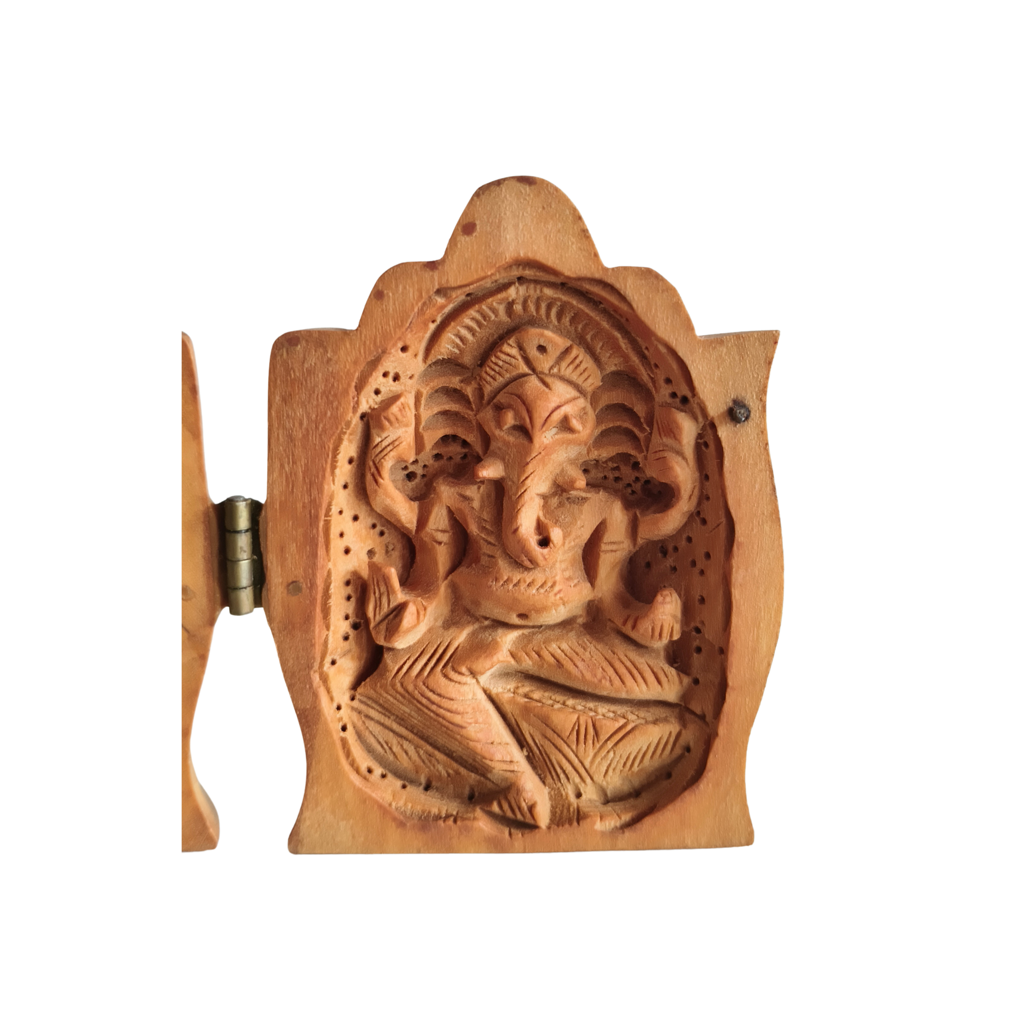 Wooden Folding Shrine with Goddess Lakshmi and Lord Ganesha