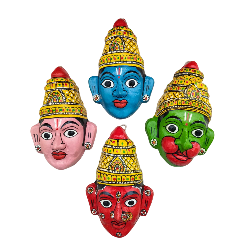 Ram, Lakshman, Seeta & Hanuman - Set of 4 Cheriyal Masks   wall decor