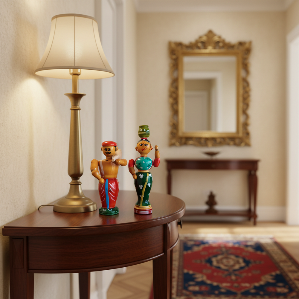 The Etikoppaka Village Couple - A Portrait of Rural Life in Lacquerware   Etikoppaka Lacquerware
