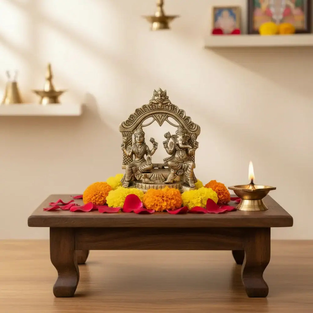 Brass Lakshmi and Ganesha Idol under Archway | Prabhavali   Brass Ware