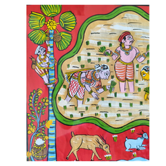 Hand-Painted Paddy Fields & Toddy Tappers Cheriyal Painting   Cheriyala Painting