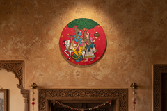 Hand-painted Cheriyal Art Radha Krishna Circular Wall Plate   wall decor