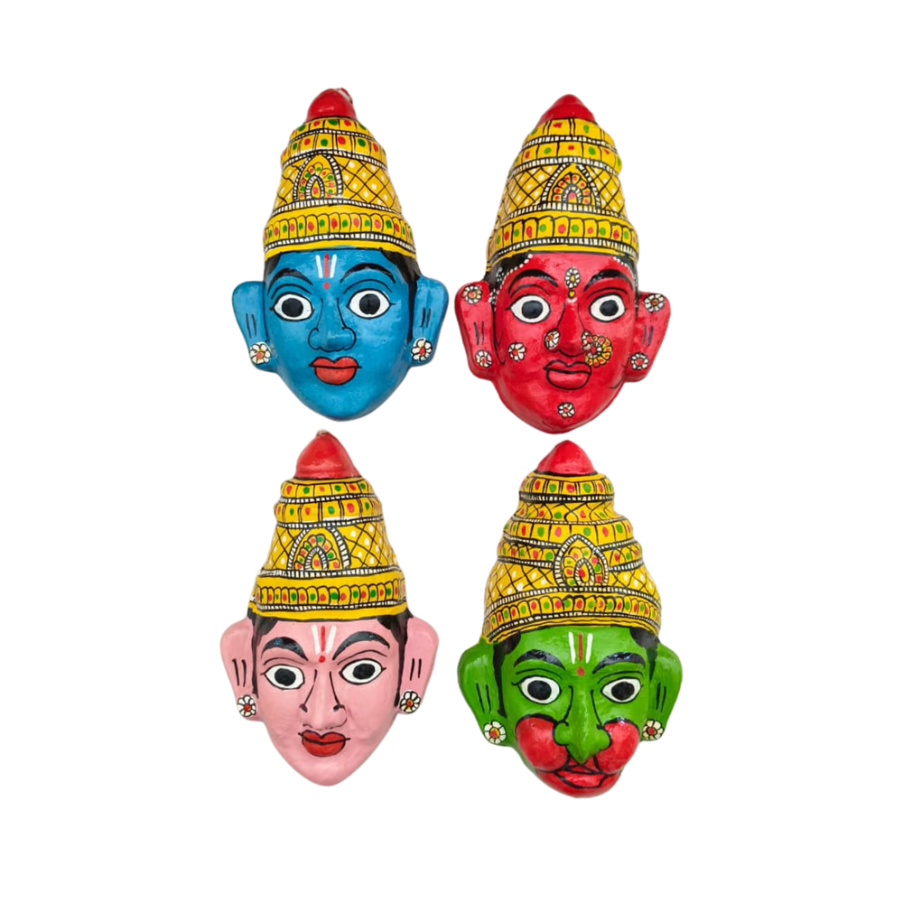 Ram, Lakshman, Seeta & Hanuman - Set of 4 Cheriyal Masks   wall decor