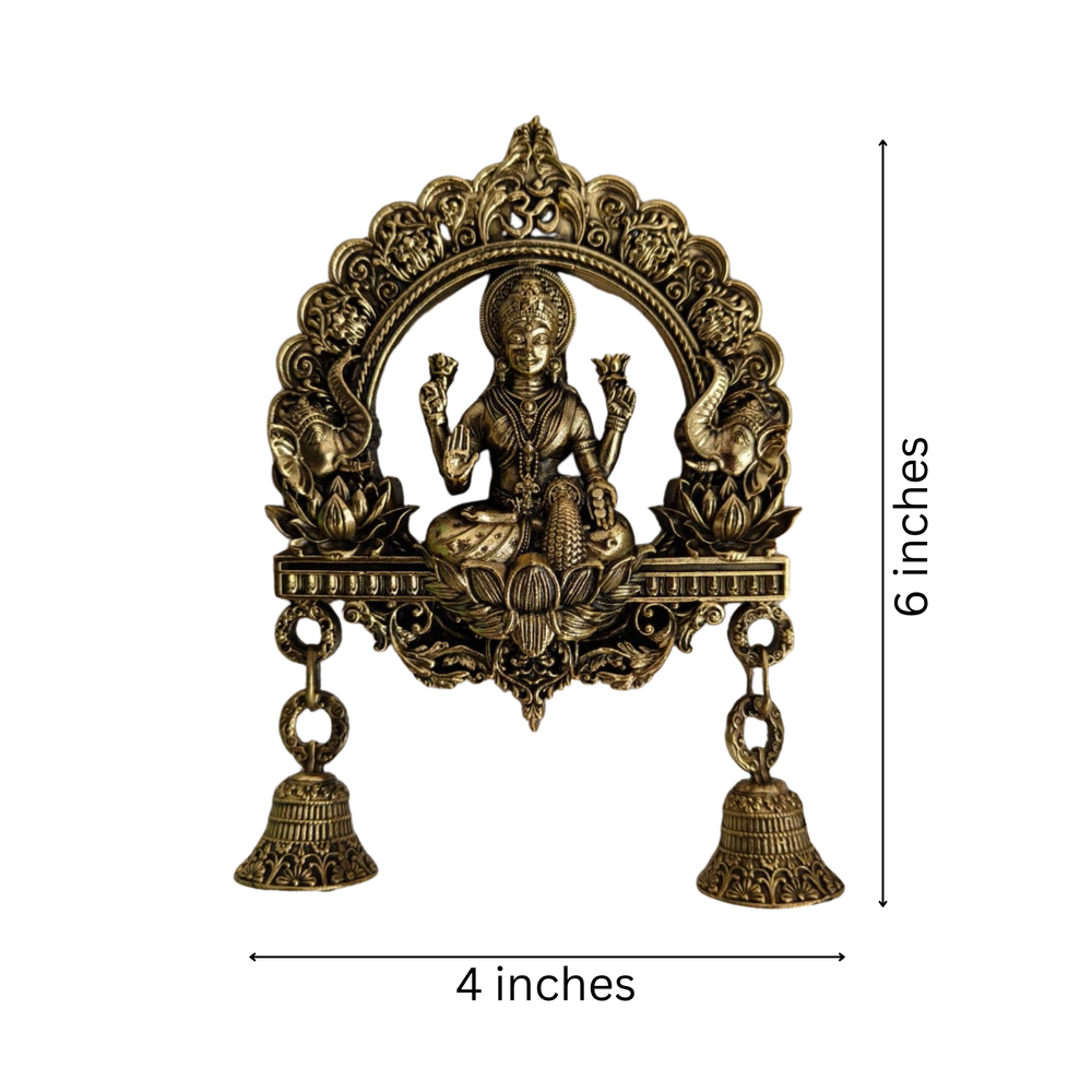 Brass Finish Gajalakshmi Wall Hanging with Bells   Brass Artwork