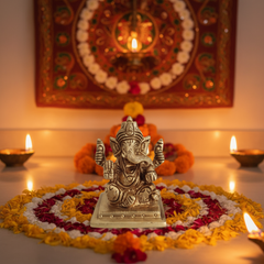 Miniature Brass Lord Ganesha Idol: Four-Armed Bringer of Success and Wisdom
