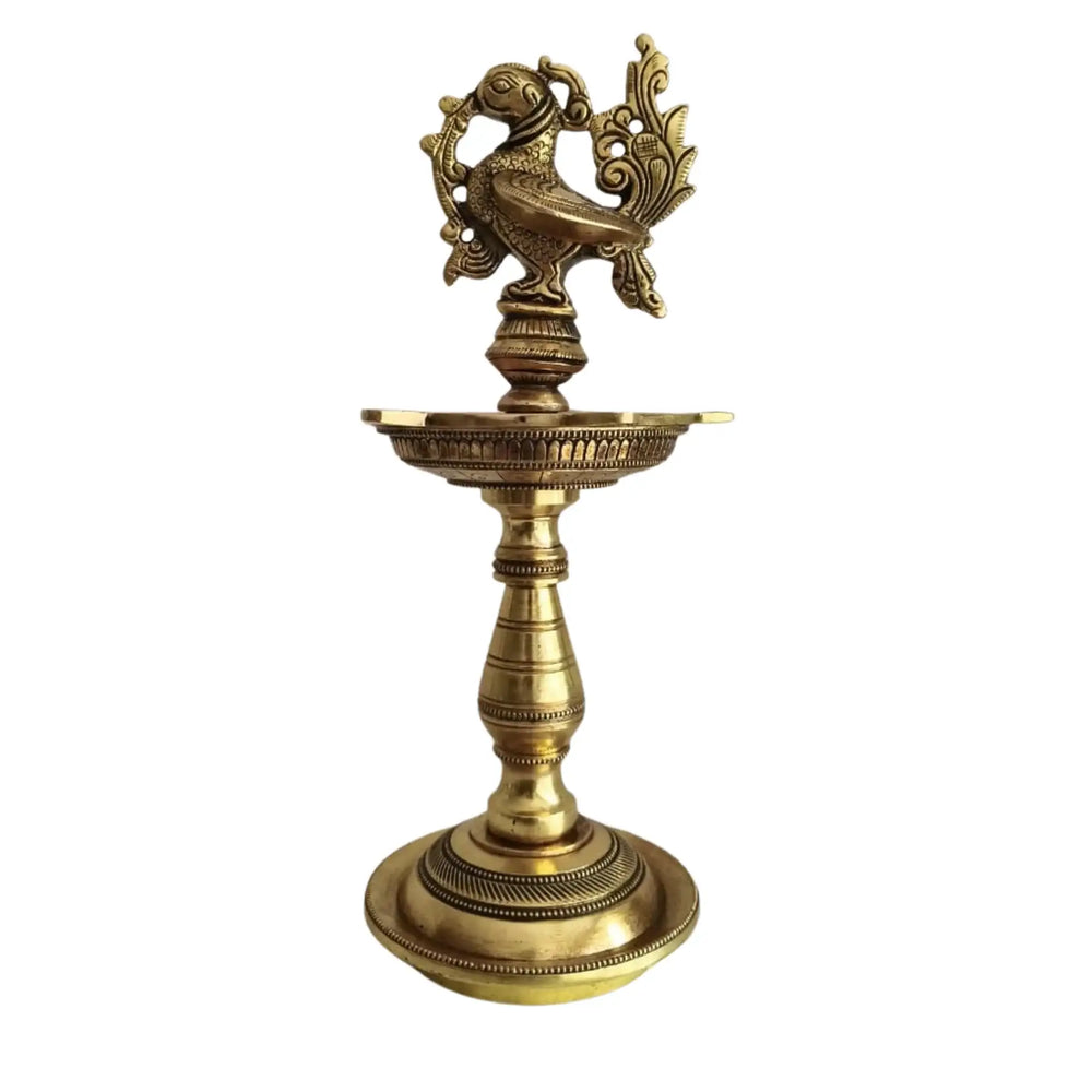 Brass Peacock Oil Lamp – Standing Pooja Deepam   Brass Ware