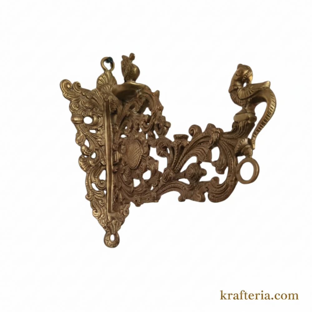 Brass Prabhavali Wall Hanging – Ornate Temple Arch with Peacock & Kirtimukha Motifs   Brass Artwork