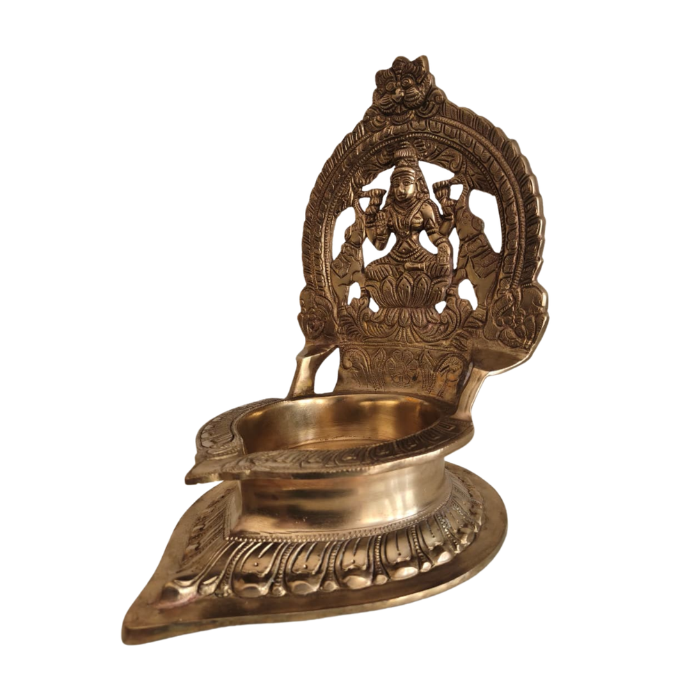 Handcrafted Gajalakshmi Brass Prabhavali Diya – Traditional Goddess Lakshmi Altar Lamp   Brass Artwork