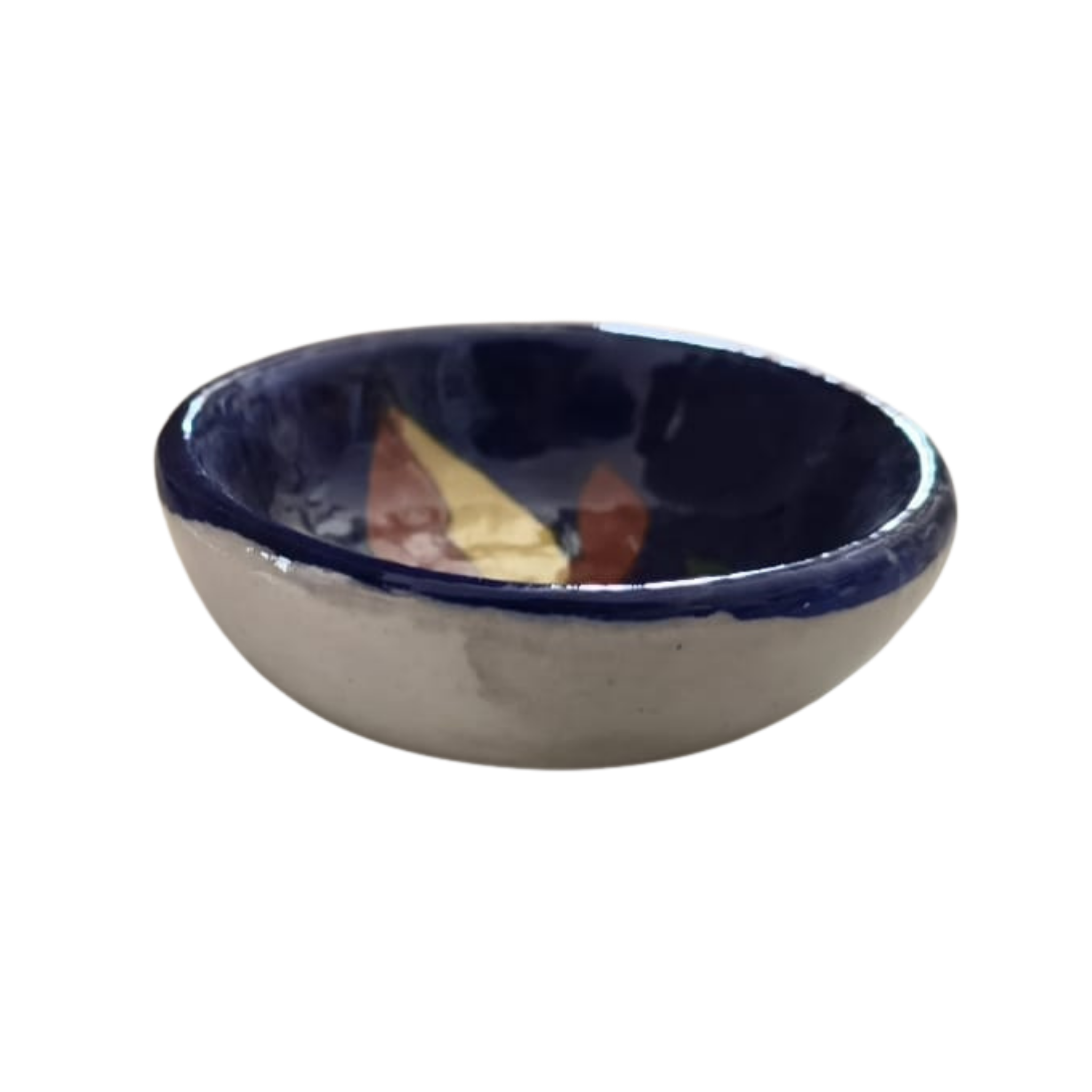 Round Blue Pottery Diya with Floral Accent | Hand-Painted Oil Lamp