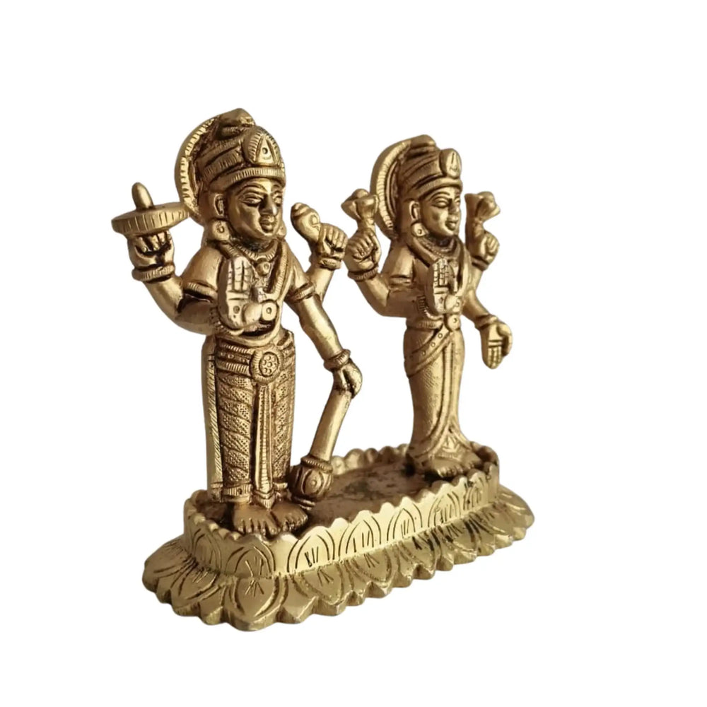 Sacred Brass Vishnu Lakshmi on Lotus Idol – Divine Prosperity & Protection Murti   Brass Ware