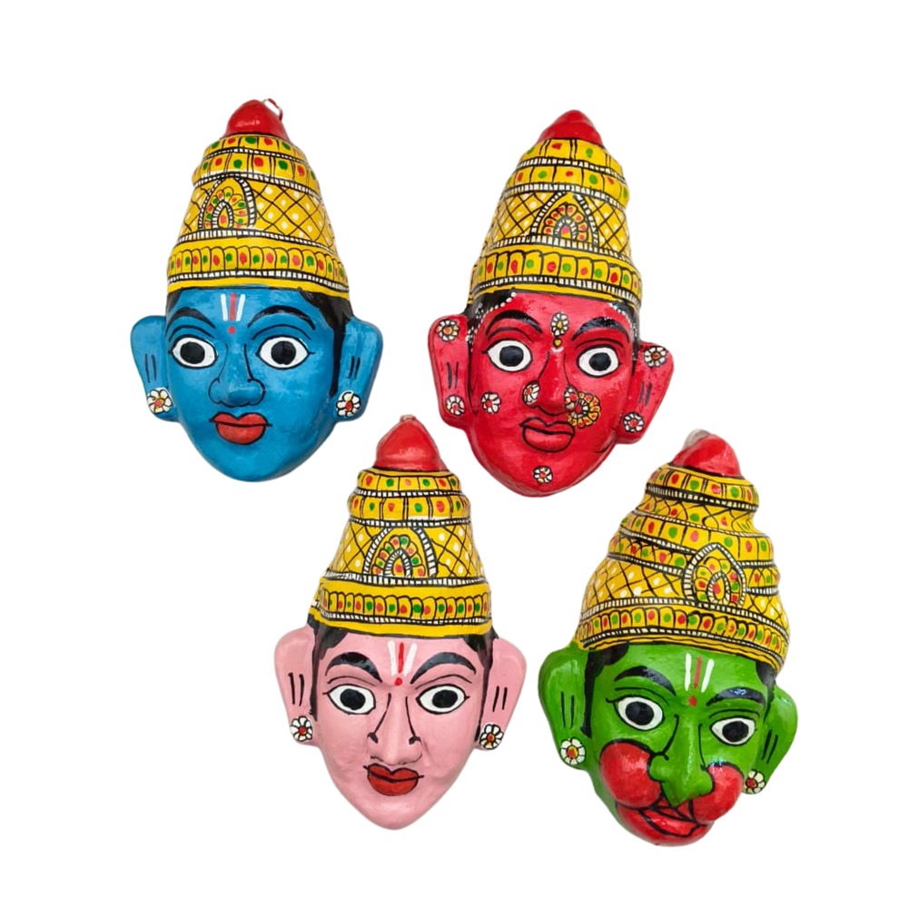 Ram, Lakshman, Seeta & Hanuman - Set of 4 Cheriyal Masks   wall decor