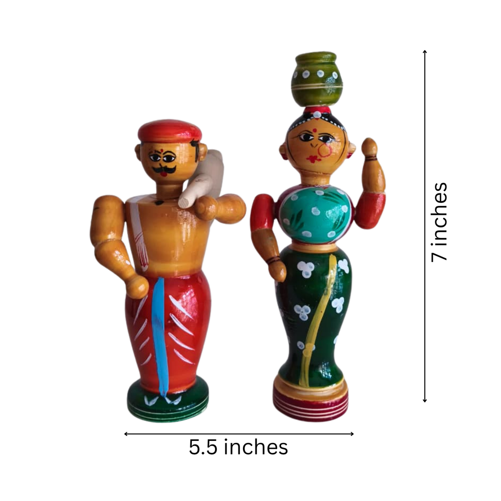 The Etikoppaka Village Couple - A Portrait of Rural Life in Lacquerware   Etikoppaka Lacquerware