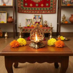 Brass Gaja Lakshmi Diya (Oil Lamp with Elephants)   Brass Ware