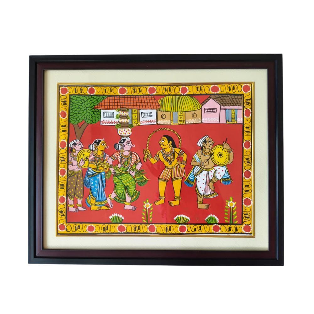 Hand-Painted Cheriyal Painting - Pothuraju & Bonalu Folk Dance   Cheriyala Painting