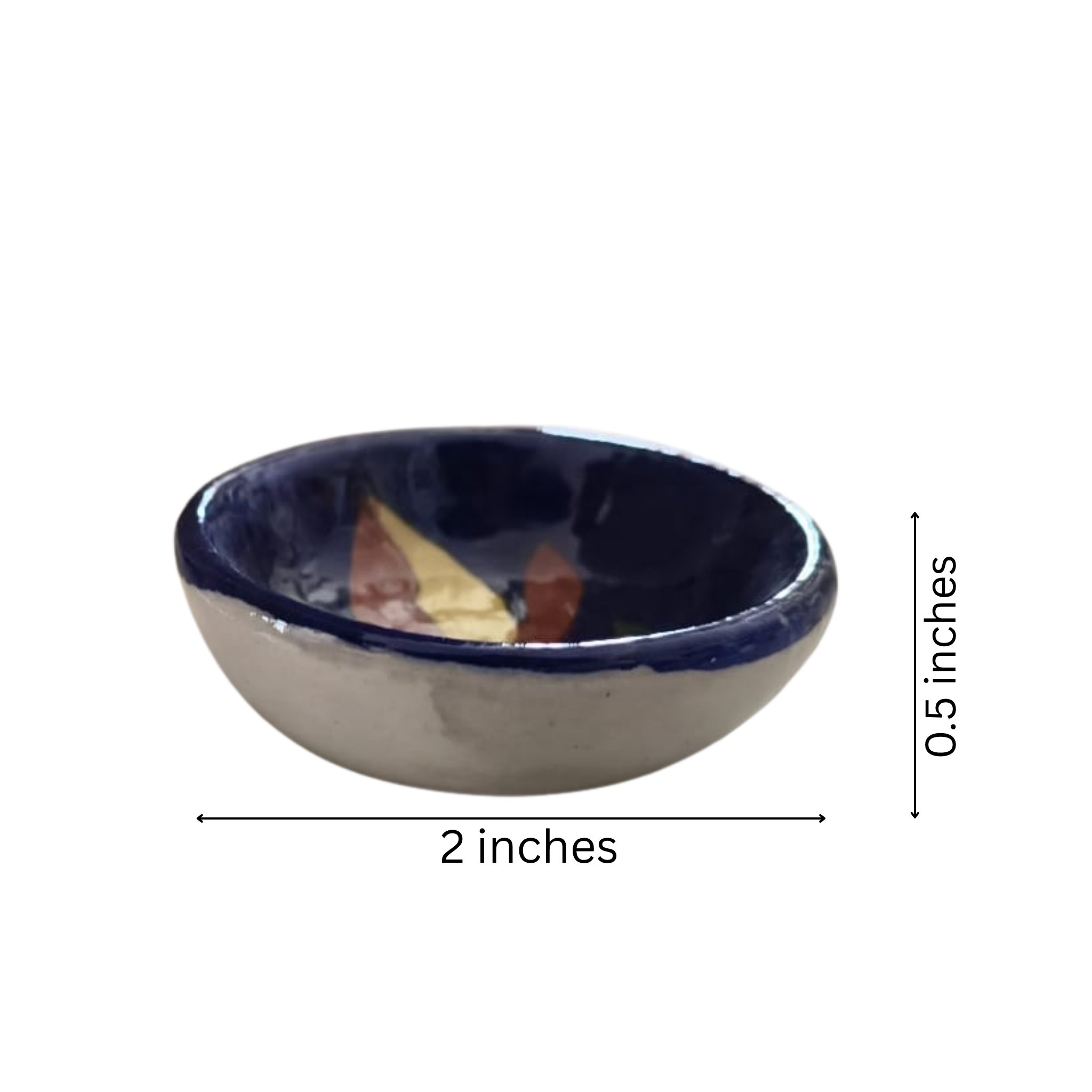 Round Blue Pottery Diya with Floral Accent | Hand-Painted Oil Lamp